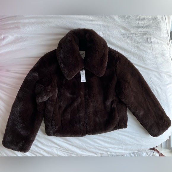 GAP Rich Brown Faux Fur Jacket/Coat - Picture 6 of 7